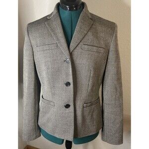 Ann Taylor Loft Gray Jacket Blazer Sz 6 Career Wool Button Detail Office